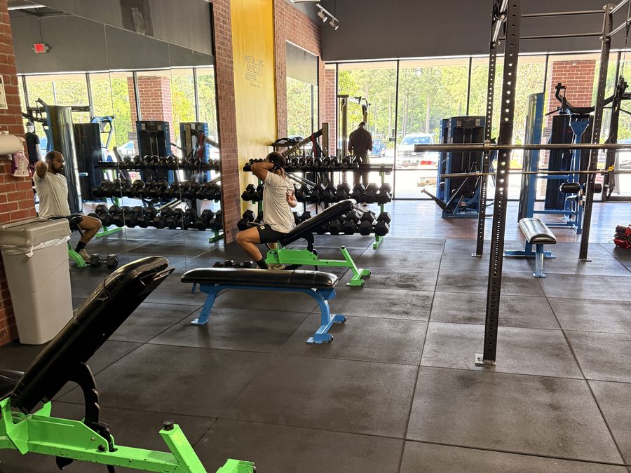 Yes Fit free weights area The Woodlands - full dumbbell rack barbells and plate-loaded machines
